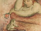 an image of a painting of a woman with a frog on a table
