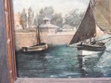 a painting of two boats in a body of water