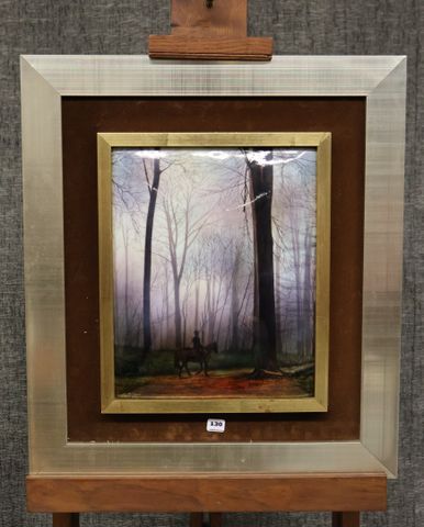 Émail de Limoges « Beau paysage d’Automne », beau format bombé. S...