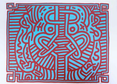 une image représentant une peinture bleue et rouge sur fond blanc