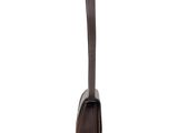 brown leather handbag with a long strap on a white background