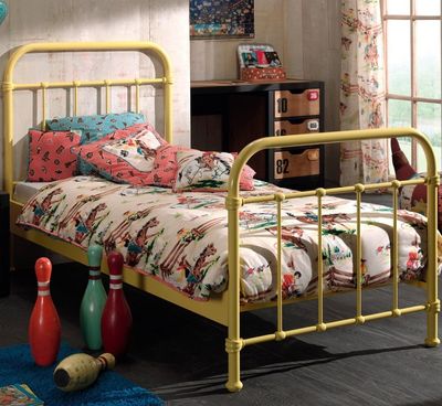 Lit 1 personne 90x200 cm NOIDA -en métal jaune (Sommier incl…