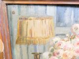 a painting of flowers in a vase on a table