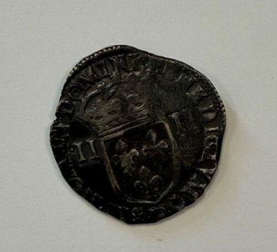 an old coin with a coat of arms on it on a white surface