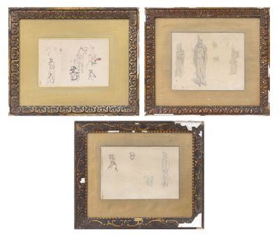un ensemble de trois dessins encadrés représentant des personnages