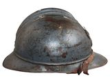 a helmet that has been worn on a white background