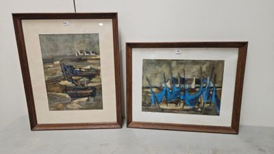 deux photos encadrées représentant des chaises et une table dans une pièce