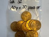 a bag of gold coins with a price tag on it