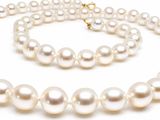a white pearl necklace and bracelet set on a white background