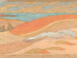dessin représentant un tableau où l'on voit une personne allongée sur une plage