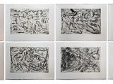 six pages de dessins en noir et blanc sur un fond blanc