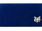 a blue wallet with an eagle emblem on the front