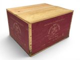 a wooden box that has a wine label on it