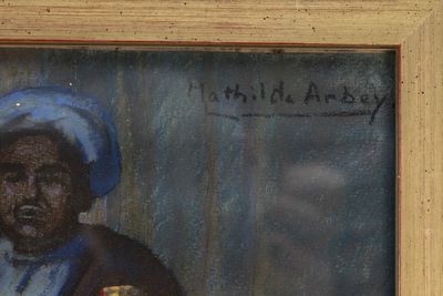 painting of a man with a blue turban sitting in front of a window