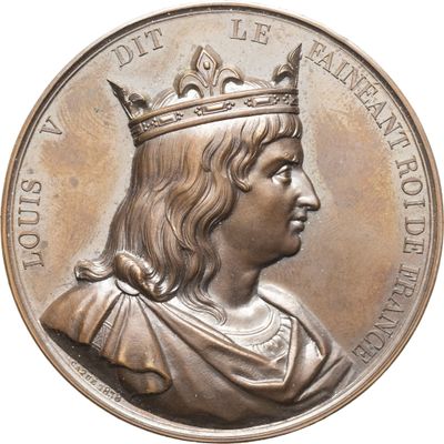 une image représentant une médaille d'argent sur laquelle figure un homme coiffé d'une couronne