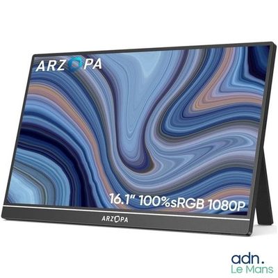 an image of a computer monitor with a blue and purple swirl pattern on the screen
