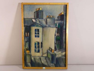 une image représentant une peinture d'une maison sur un fond blanc
