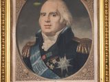 un vieux portrait d'un homme en uniforme militaire, dans un cadre doré