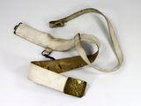 a white belt with a gold buckle on it