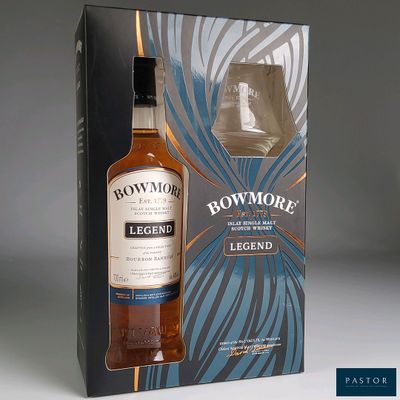 the bottle of bowmore legend is in front of the box