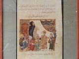 an old picture of a painting of a man and a woman sitting in a chair