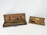 pair of antique brass and wood microscopes in wooden case