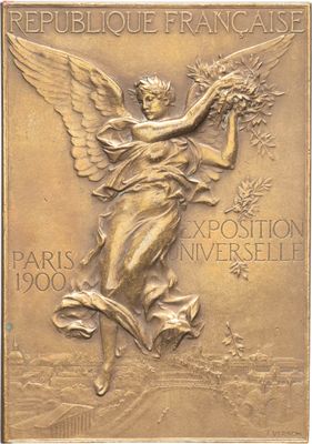 plaque représentant l'ange de Paris, avec l'inscription « Exposition de Paris, 1900 » - 1900