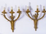 paire d'appliques murales antiques en laiton avec bougies sur chacune d'elles