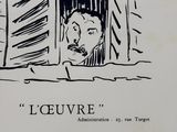 drawing of a man looking out of a window with a dog in the window