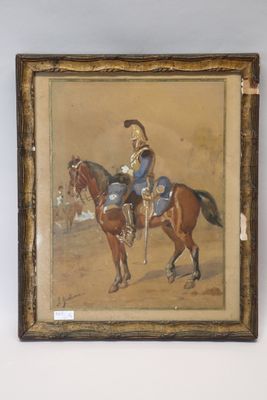 painting of a man on a horse in a blue uniform