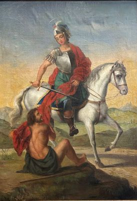 tableau représentant un homme à cheval et une femme à cheval