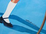 a painting of a tennis player holding a racket