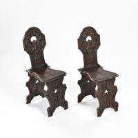 Paire de chaises escabelle en chêne dossier violonné (photo 2)