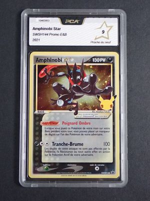 a close up of a card in a plastic case on a table