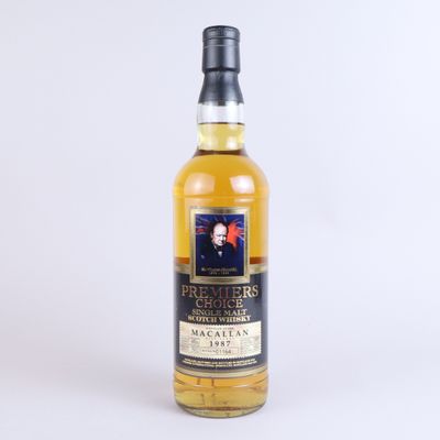a bottle of whisky with a picture of a man on it