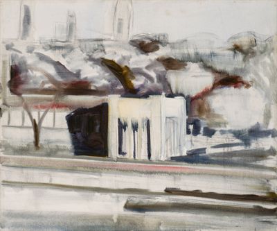 une peinture représentant un groupe de personnes assises sur un banc