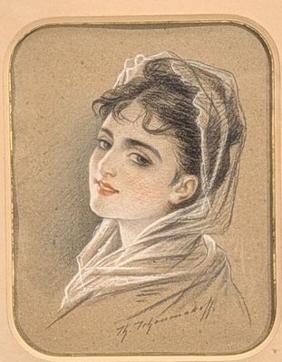 portrait of a woman with a veil on her head
