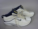 pair of white and blue sneakers with laces on them