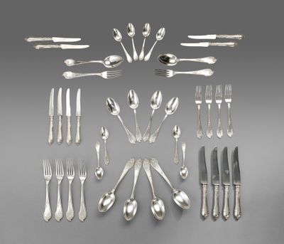 Ménagère en argent minerve décor style Empire comprenant ... - 86225012-120