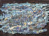 an image of a painting of a group of people on a brown surface