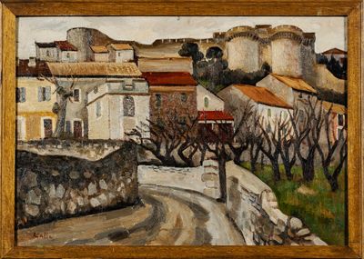 une image représentant une peinture d'une rue avec des bâtiments en arrière-plan