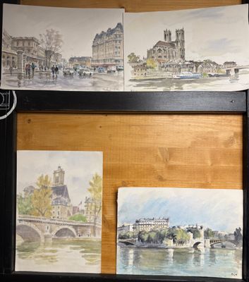 deux tableaux représentant un pont et un bâtiment situé de l'autre côté de l'image