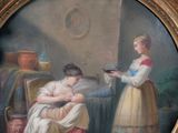 a painting of a woman feeding a baby in a room