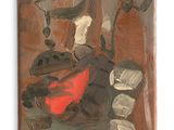 an oil painting of a painting of a person sitting on a chair