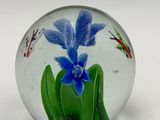 a close up of a glass ball with a flower inside of it
