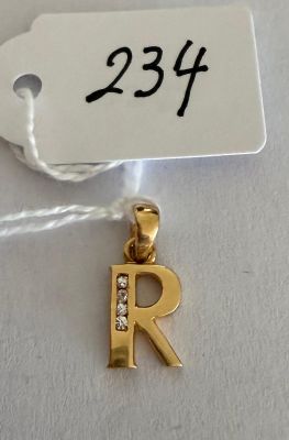 Lettre R en or jaune, rehaussée de 4 diamants - 1g