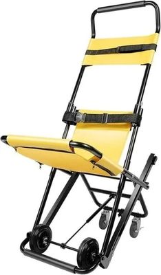yellow and black folding chair with wheels on a white background