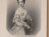 an old picture of a woman in a dress holding a bouquet
