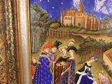 an image of a painting of a group of people standing in front of a castle