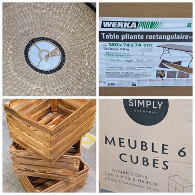 several different pictures of a table and chairs in a store